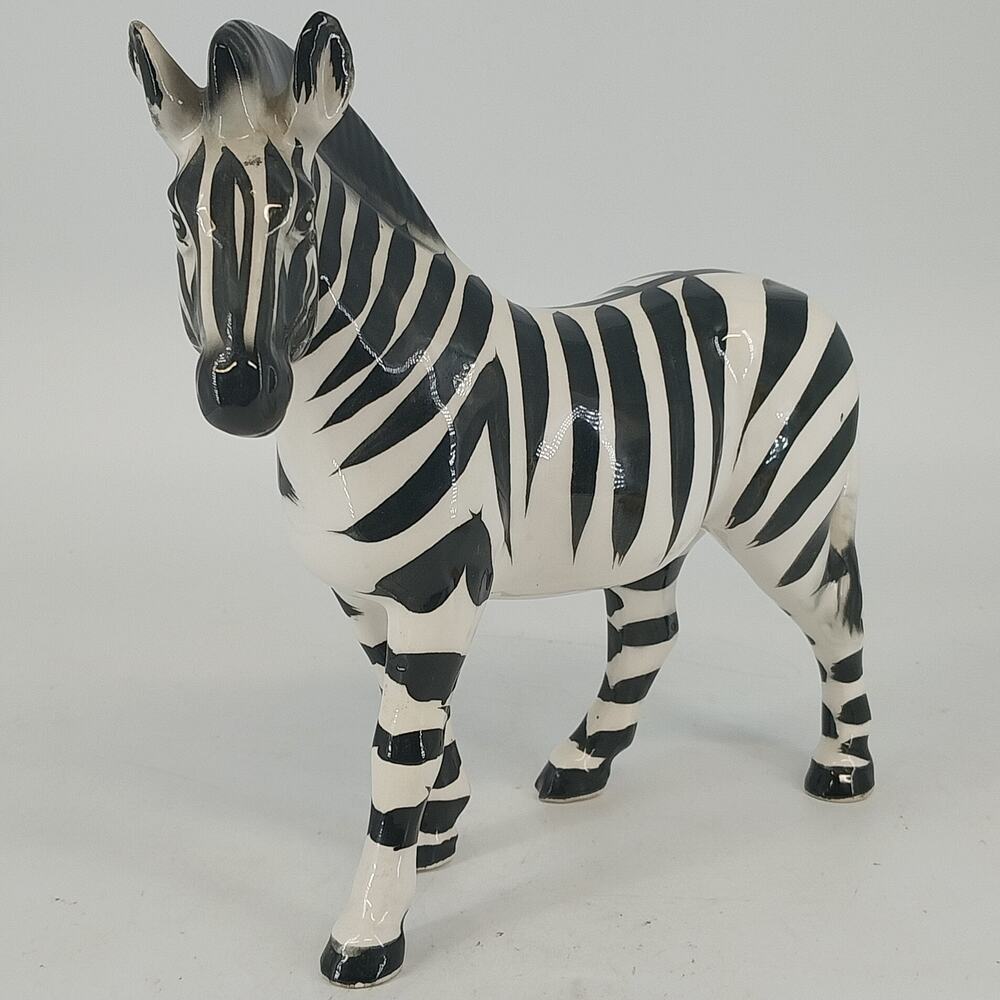 Ceramic Zebra Figurine Made In Japan 9" Long Hand Painted Collectible Statue